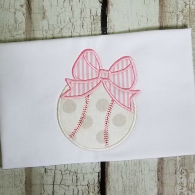 Baseball with Bow Machine Applique Design